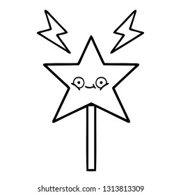 line drawing cartoon of a magic wand