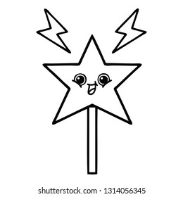 line drawing cartoon of a magic wand