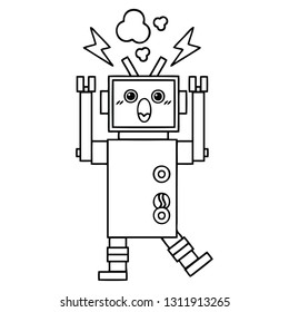 line drawing cartoon of a malfunctioning robot