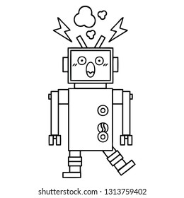 line drawing cartoon of a malfunctioning robot