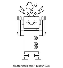 line drawing cartoon of a malfunctioning robot