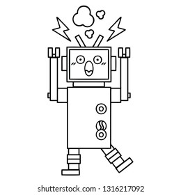 line drawing cartoon of a malfunctioning robot