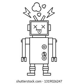 line drawing cartoon of a malfunctioning robot