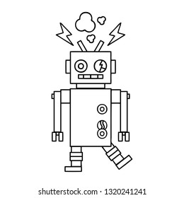 line drawing cartoon of a malfunctioning robot