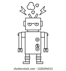 line drawing cartoon of a malfunctioning robot