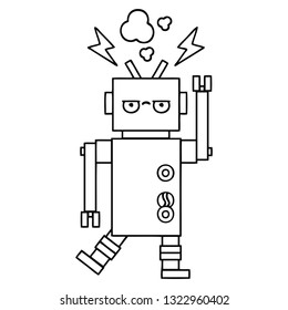 line drawing cartoon of a malfunctioning robot