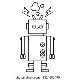 line drawing cartoon of a malfunctioning robot