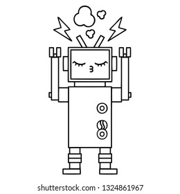 line drawing cartoon of a malfunctioning robot