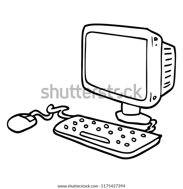Line Drawing Cartoon Office Computer Stock Vector Royalty Free