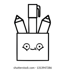 line drawing cartoon of a pencil pot