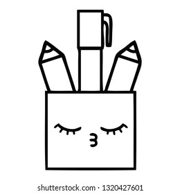 line drawing cartoon of a pencil pot