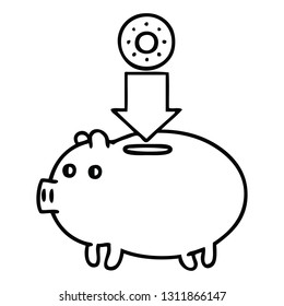 line drawing cartoon of a piggy bank