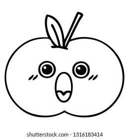 line drawing cartoon of a red apple