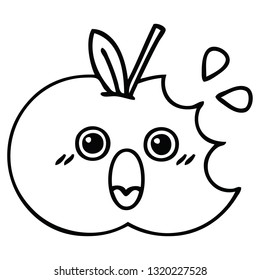 line drawing cartoon of a red apple