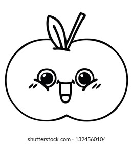 line drawing cartoon of a red apple