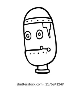 dibujo en línea caricatura cabeza robot retro