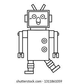 line drawing cartoon of a robot