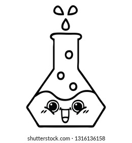 line drawing cartoon of a science beaker