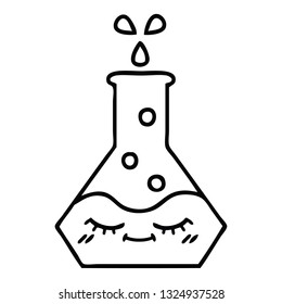 line drawing cartoon of a science beaker