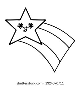 line drawing cartoon of a shooting rainbow star