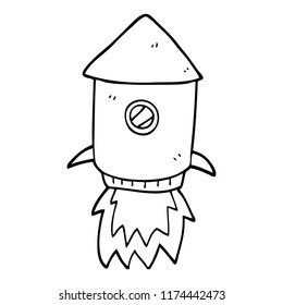 line drawing cartoon space rocket