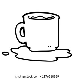 line drawing cartoon of spilt mug of tea