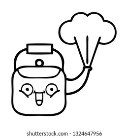 line drawing cartoon of a steaming kettle