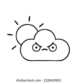line drawing cartoon of a storm cloud and sun