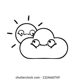 dibujo en línea de una nube de tormenta y sol
