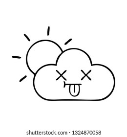 line drawing cartoon of a storm cloud and sun
