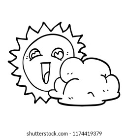 dibujo en línea sol de dibujos animados y nube