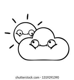 line drawing cartoon of a sunshine and cloud