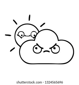 line drawing cartoon of a sunshine and cloud