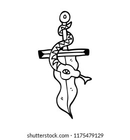 line drawing cartoon tattoo dagger symbol