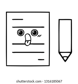line drawing cartoon of a test paper