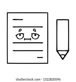 line drawing cartoon of a test paper