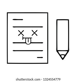 line drawing cartoon of a test paper