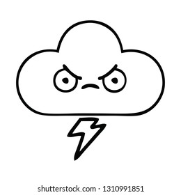 line drawing cartoon of a thunder cloud