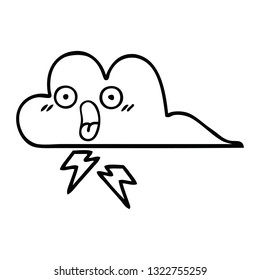 line drawing cartoon of a thunder cloud