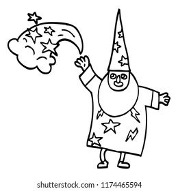 line drawing cartoon wizard casting spell
