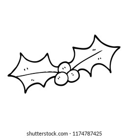 line drawing cartoon xmas holly