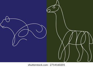 line drawing of cat and llama