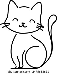 a line drawing of a cat. It’s a minimalistic design, showing the cat in a sitting position with its tail curled upwards, and includes details like whiskers, eyes, nose, mouth, and pointed ears.