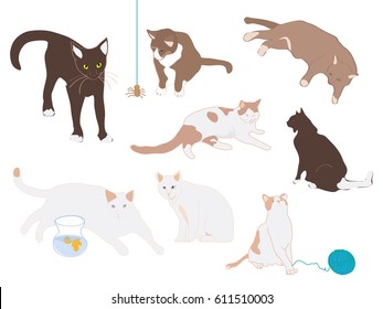 line drawing cat in simple color, vector