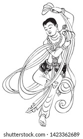 Line drawing character playing instrument