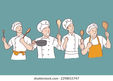 dibujo de línea de un cocinero cocinero un concepto gourmet ilustrador a mano vector