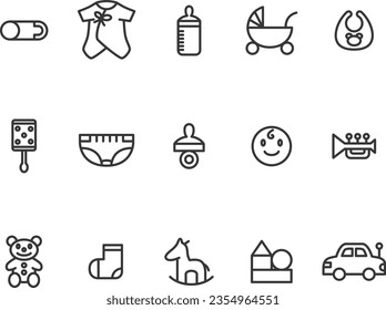 Line drawing child care baby goods illustration icon set