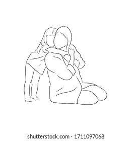 line drawing the child is hugging her mom 