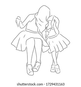 line drawing of the child is kissing her mother