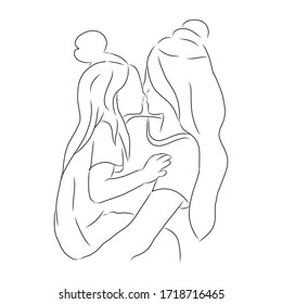 line drawing of child and mother kissing